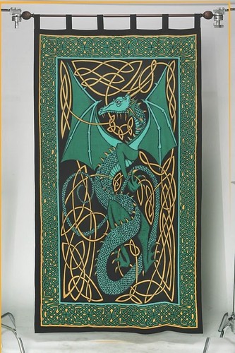 Green celtic dragon curtain - curtain,
