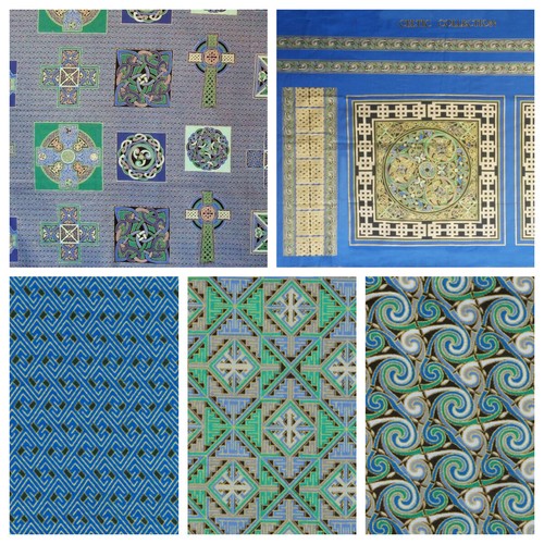 Blue celtic range fabric - fabric, gold