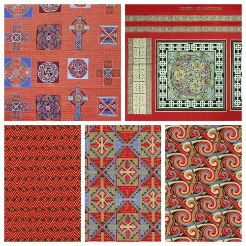 Red celtic range fabric - celtic, gold